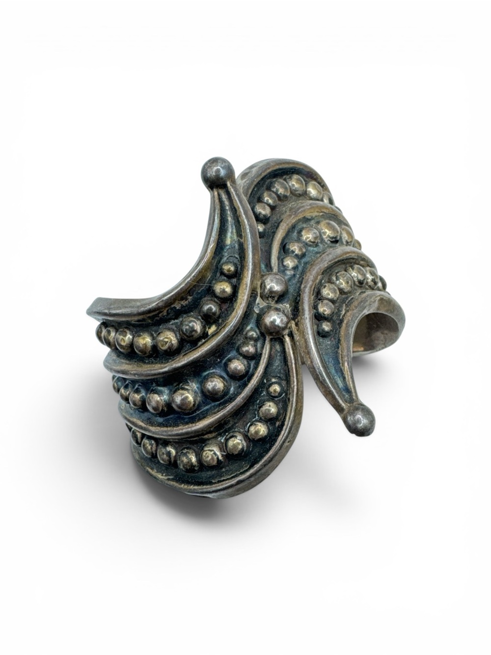 Vintage 1940s Sterling Silver Taxco JHC Dotted Swirl Clamper Bracelet 6.5”